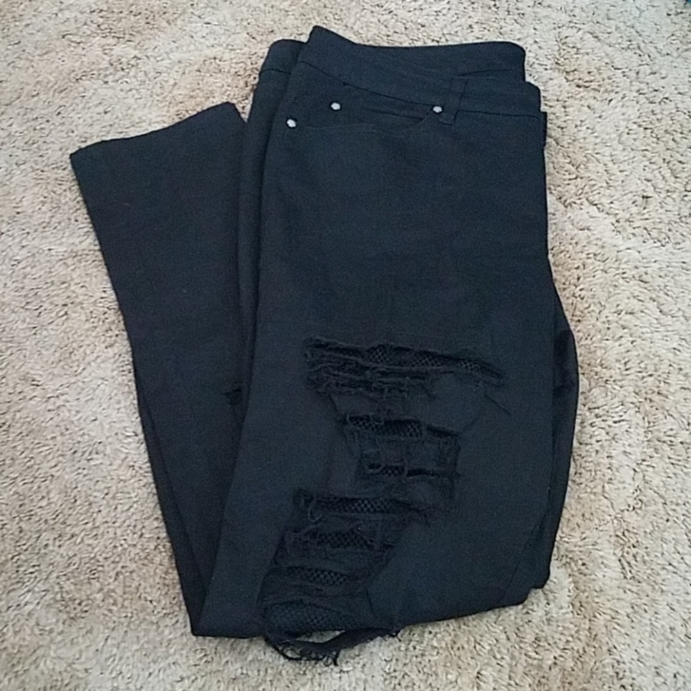 Tripp NYC Black Fishnet Ripped Jeans